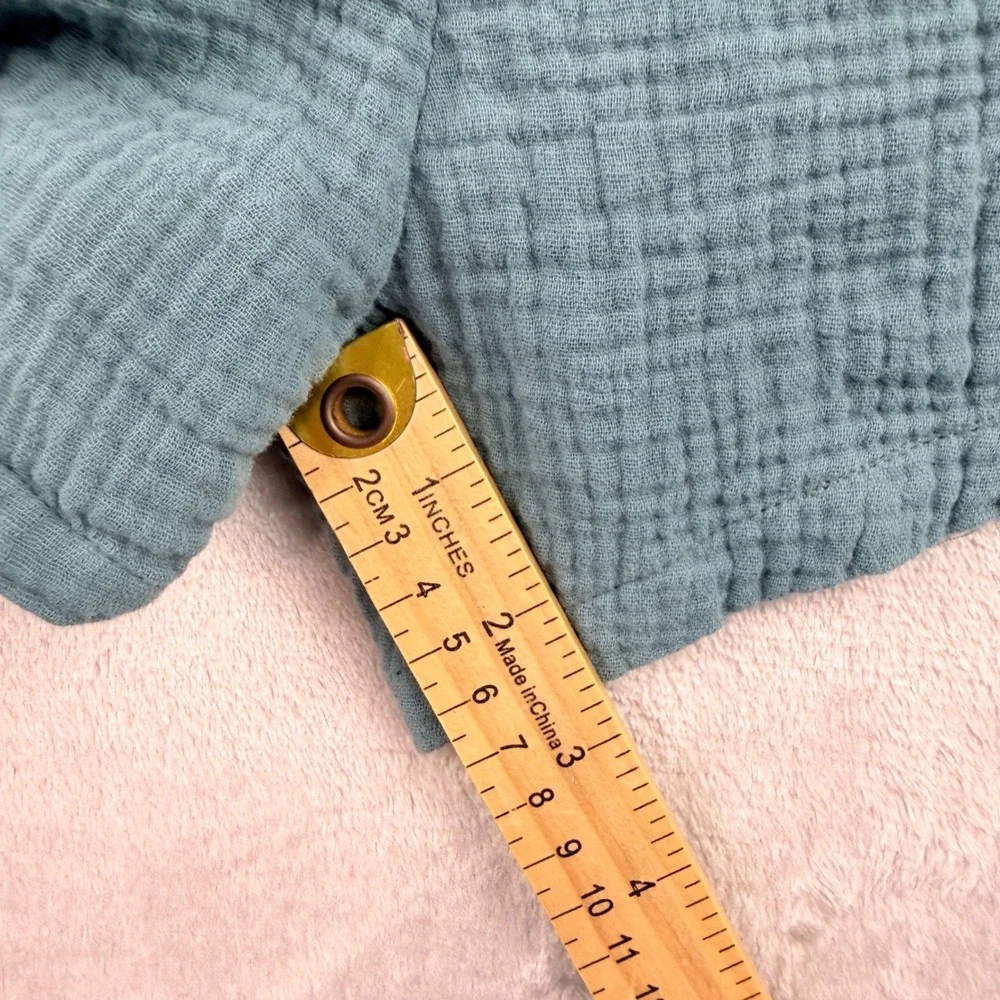 Women's Small Teal Blue Cotton Gauze Romper Tie Shoulder Pocket Jumpsuit